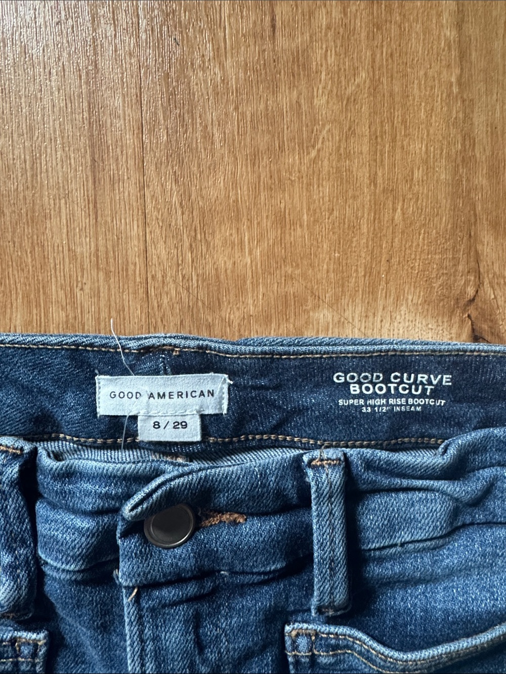 Good American Medium Blue High-Rise Flare Jeans - Picture 2 of 3